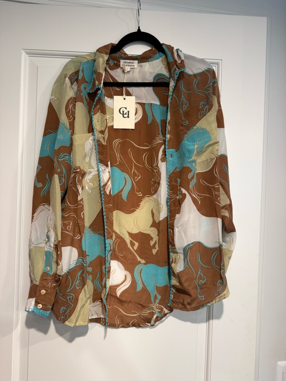 NWT! Chasing Horses Silk Oversized Shirt - Picture 5 of 7